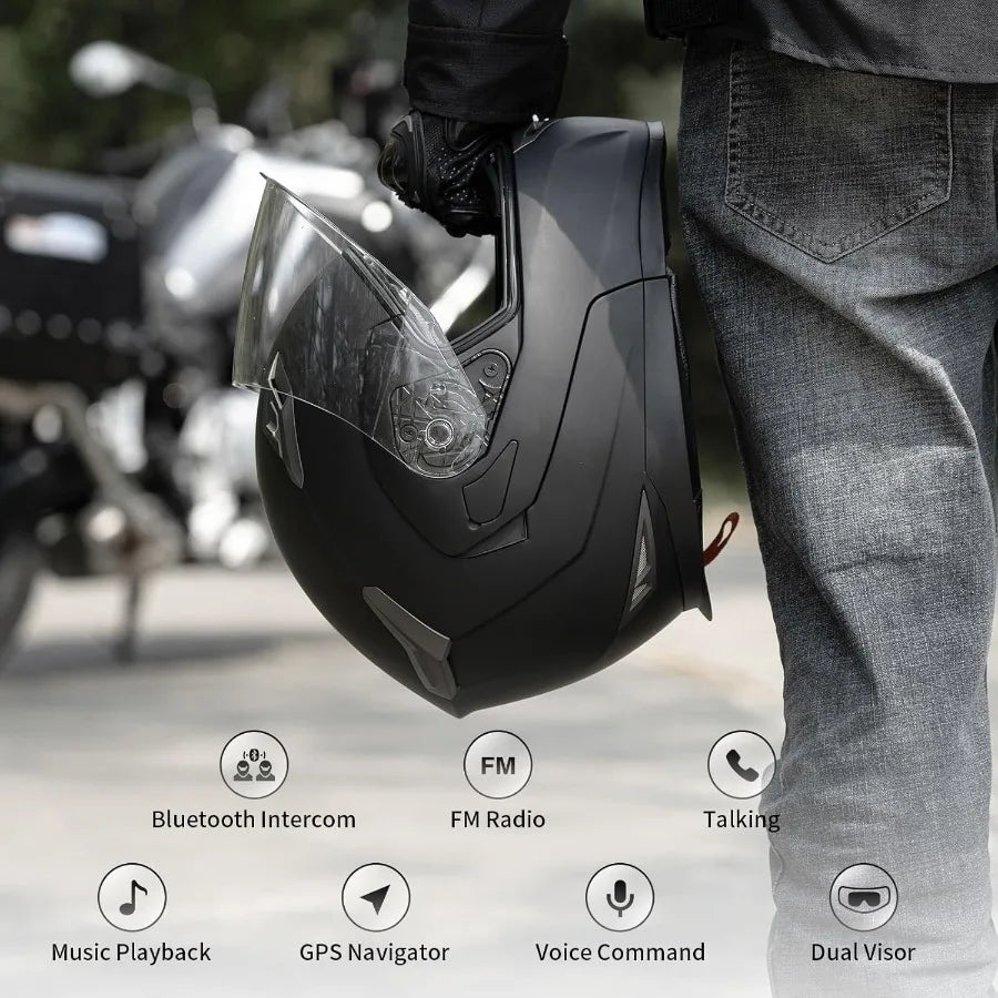 Motorcycle Helmet Bluetooth 5.0 Integrated New EPS FreedConn BM2S Modular Flip Up Dual Visor Motorbike Helmet DOT FMVSS218 Appr