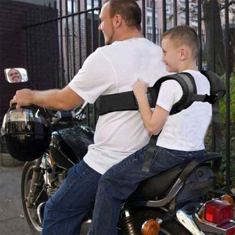 Electric Vehicle Safe Strap Carrier Adjustable Motorcycle Seat Belt Children Safety Harness with Buckle Black for Child Kid