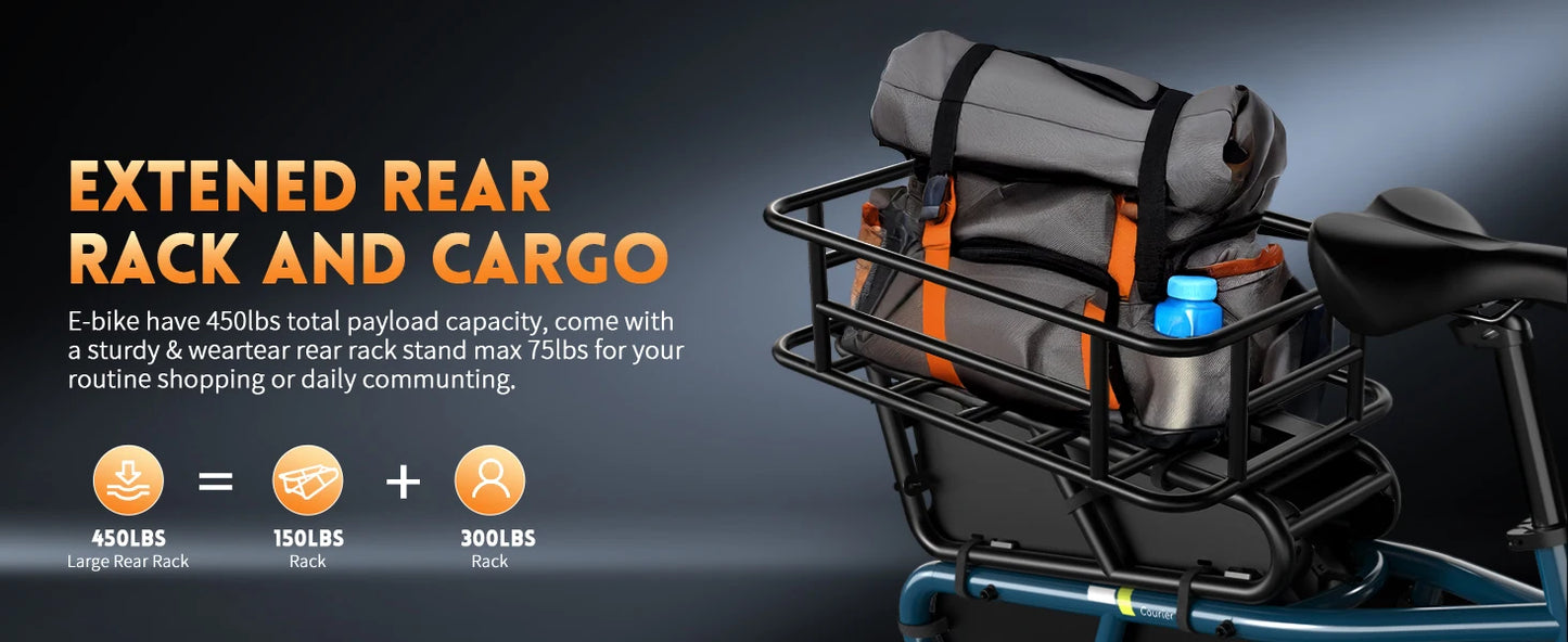 SISIGAD K008 Electric Bike 1500W motor, 28MPH speed, 80-mile range, 20" fat tires, 7-speed cargo e-bike.
