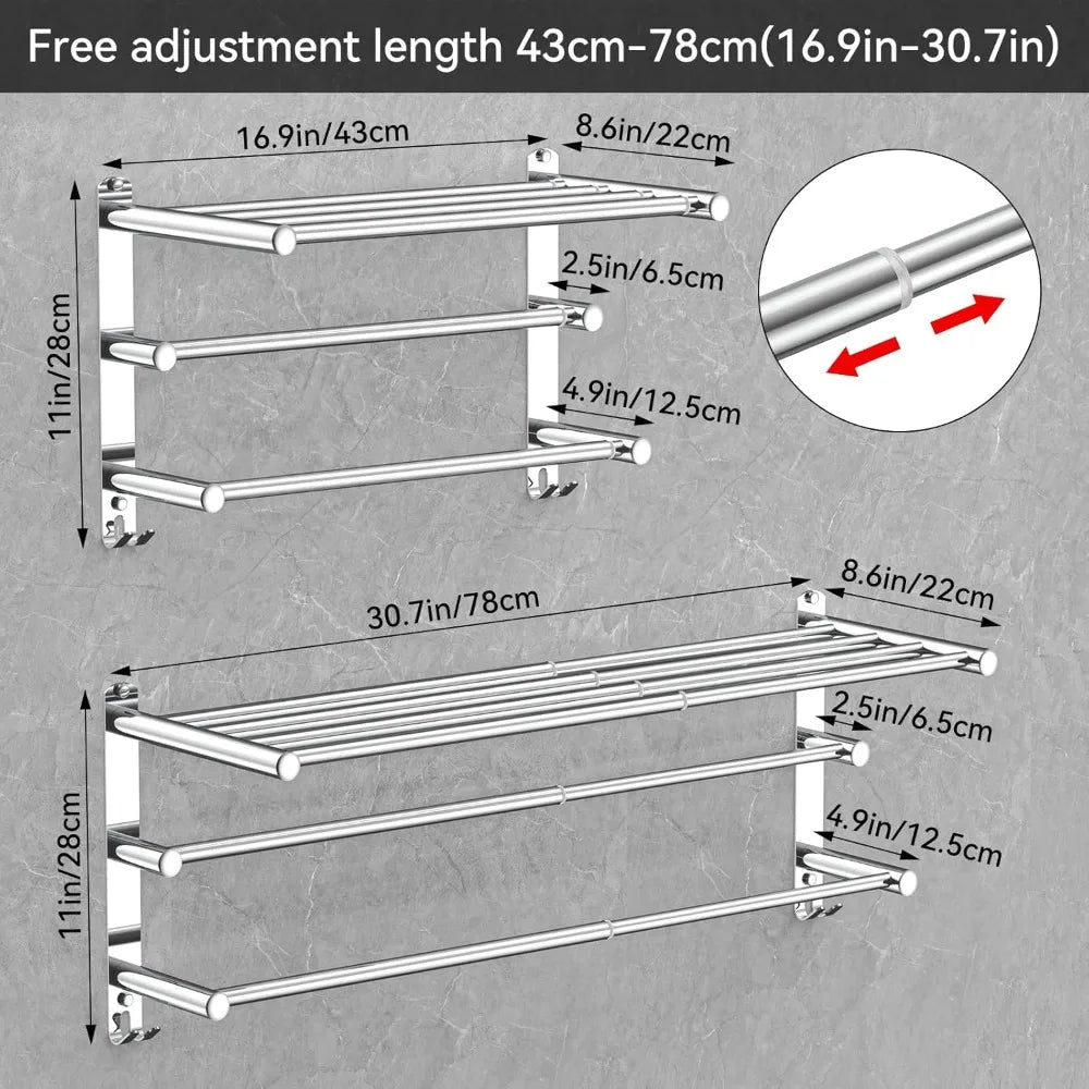 Towel Bar for Bathroom Wall Mount17-30.7inch Adhesive Shower Towel Rack Stainless Steel