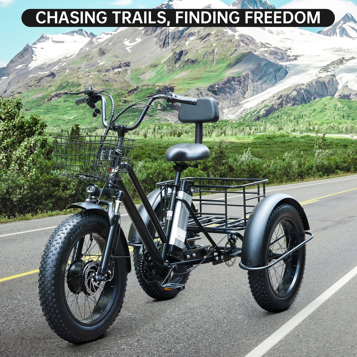 Areyourshop Electric Tricycle with Seat, 500W 48V 13A Electric Snow Bike, 3 Wheel Fat Tire E-bike Tricycle for Farmers Market