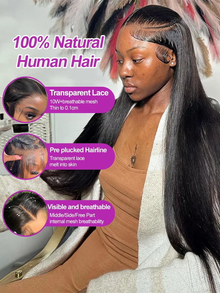 Brazilian Bone Straight 13x6 Lace Front Wig Remy For Black Women 30 40 Inch 250 Density 13x4 Hd Lace Frontal Human Hair 100% Wig