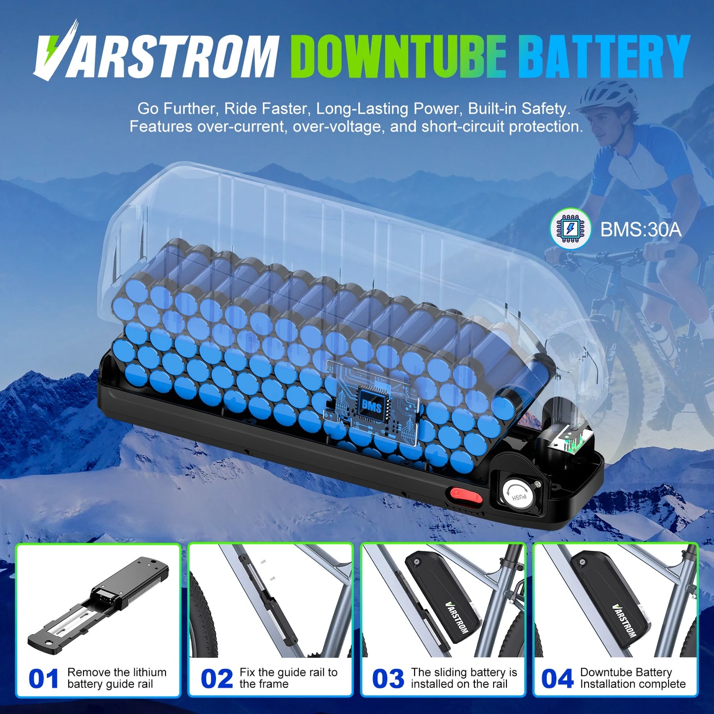 Electric Bike Battery Hailong 48V 36V 52V 20AH 30AH Downtube Pack with Original 21700 Cell 40A BMS for BBS02 TSDZ8 E-Bike Motor