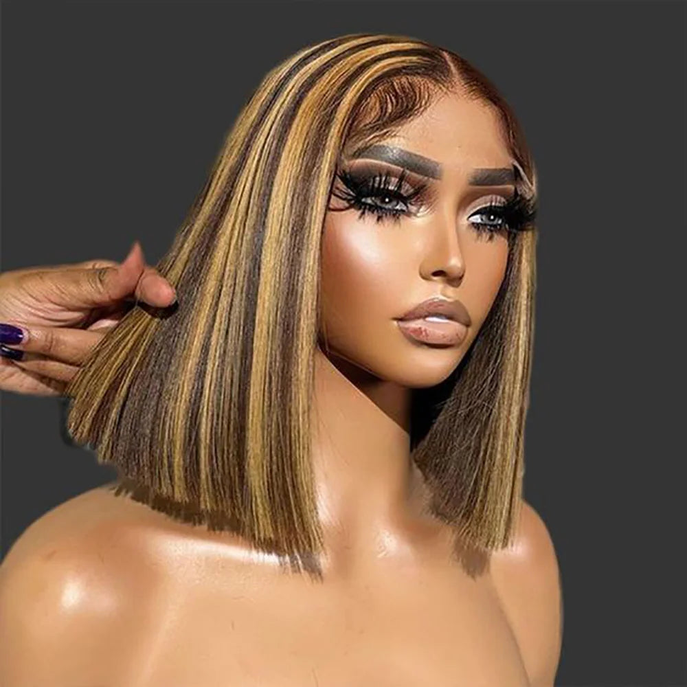 Idoli Brown Bob Lace Front Wig Human Hair Straight HD Transparent Blunt Cut Chocolate Brown Bob Wig Human Hair 13X4 Frontal Wigs