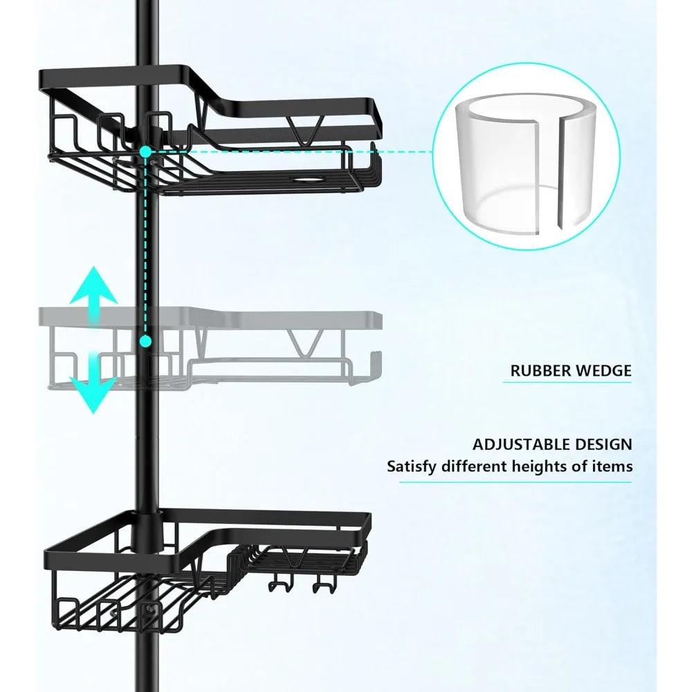 Corner Shower Caddy Tension Pole - 4 Tier Stainless Steel Rustproof Shower Corner Caddy for Bathtub Bathroom Shower Organizer