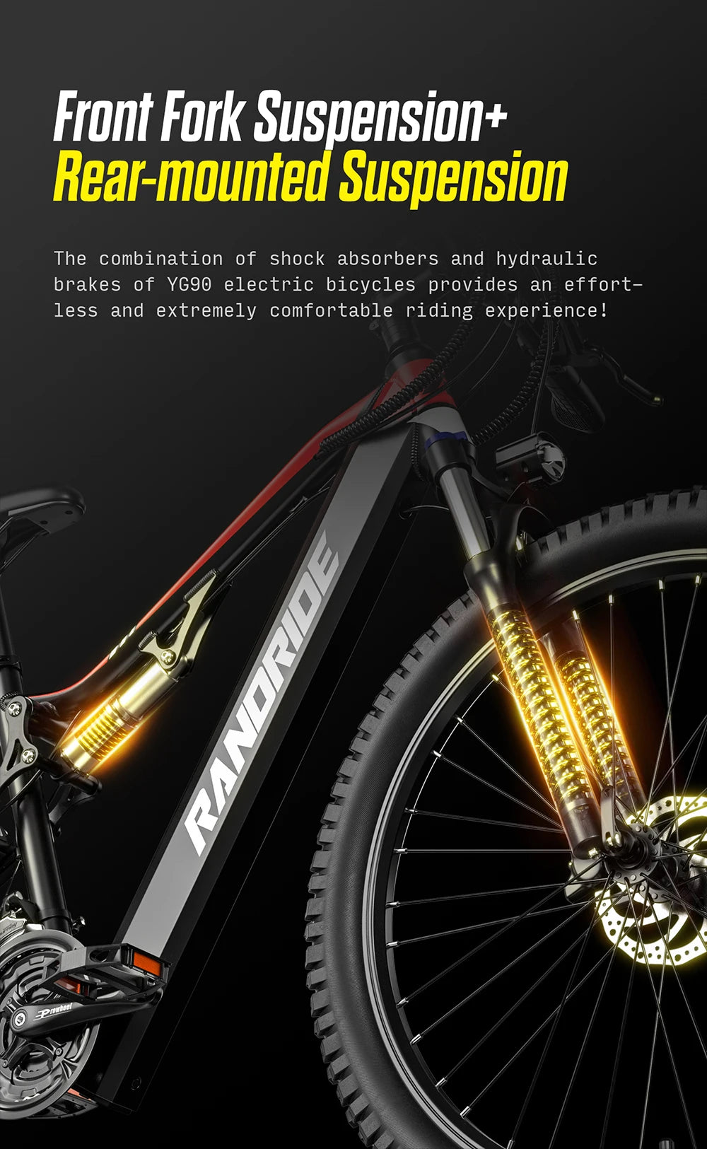 RANDRIDE YG90 1000W Electric Mountain Bike US Stock Fast Delivery 48V 17Ah Full Suspension Hydraulic Brakes E bike