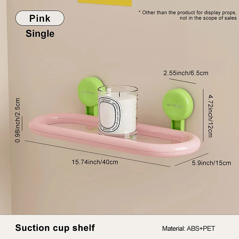 Suction Cup Oval Shelf Bathroom Perforation-free Wall-mounted Shower Gel Hand Sanitizer Dopamine Storage Shelf