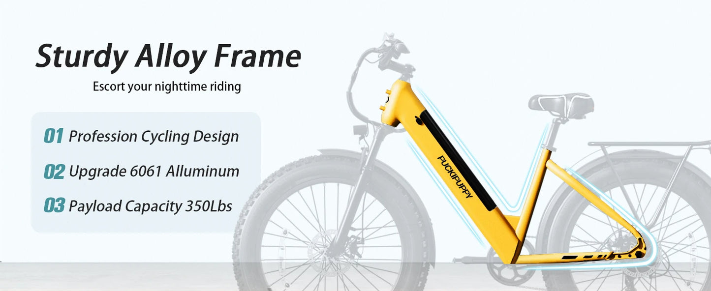 PUCKIPUPPY Samoyed Electric Bike 960W Peak 28MPH Commuter E-Bike All Terrain 26" Fat Tire Electric Bicycle with 2-Year Warranty