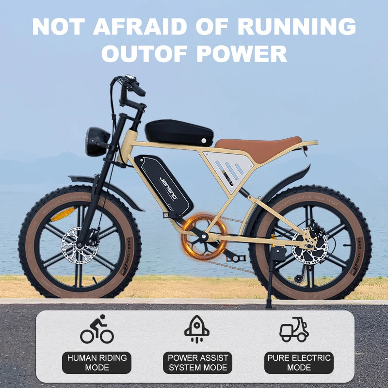750W 48V 20" Fat Tire E-Bike, 120KM Range Dual Battery, 25° Climb, 330LBS Load, 20" Anti-Puncture Tires, Removable Battery, for