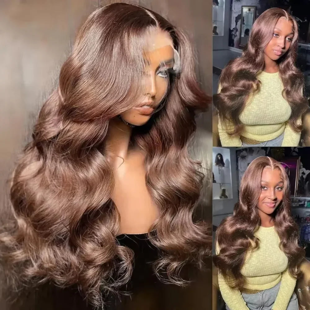 13x6 HD Lace Frontal Wigs Dark Brown Body Wave Human Hair Wigs Chocolate Brown 36 inches Front Wig Brazilian Pre Plucked