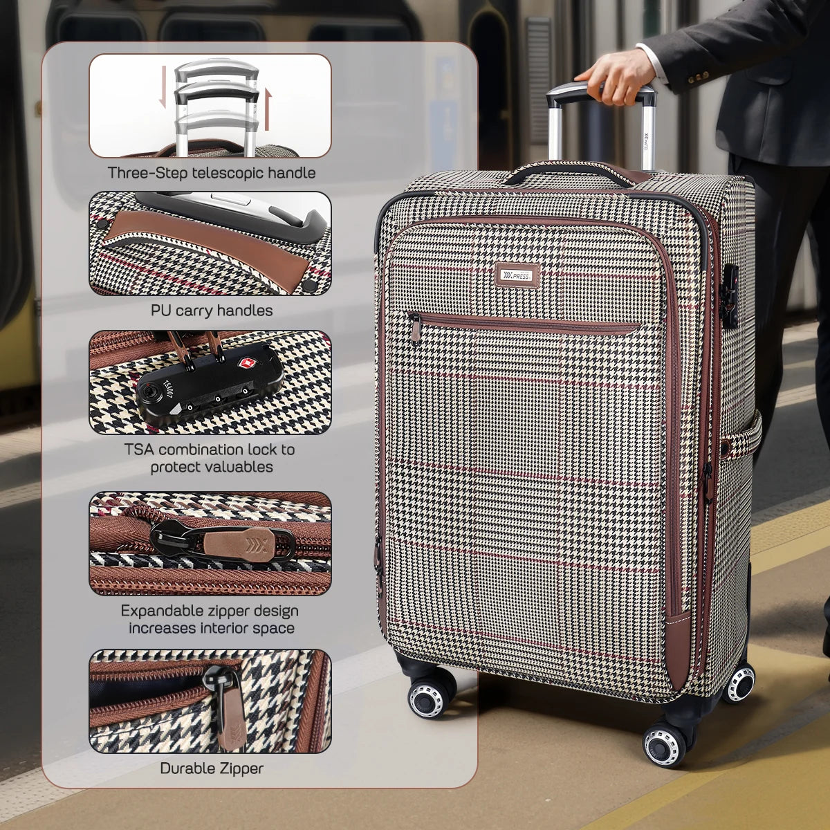 Softside Luggage Expandable 3 Piece Set Suitcase with 360° Upright Spinner Softshell Lightweight Luggage Travel Set 20"/26"/30"