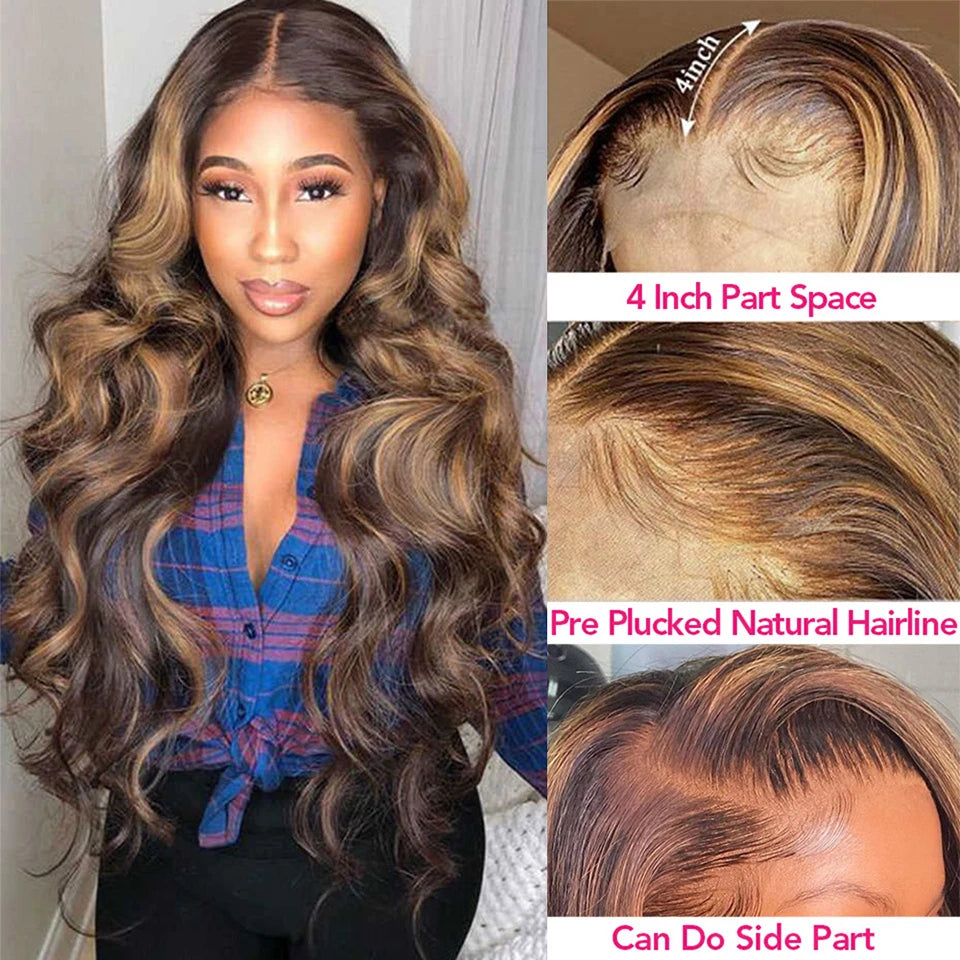 Body Wave Highlight Wig 100% Human Hair Wigs 13x6 HD Lace Frontal Wig Honey Blonde 13x4 HD Lace Front Human Hair Wigs For Women