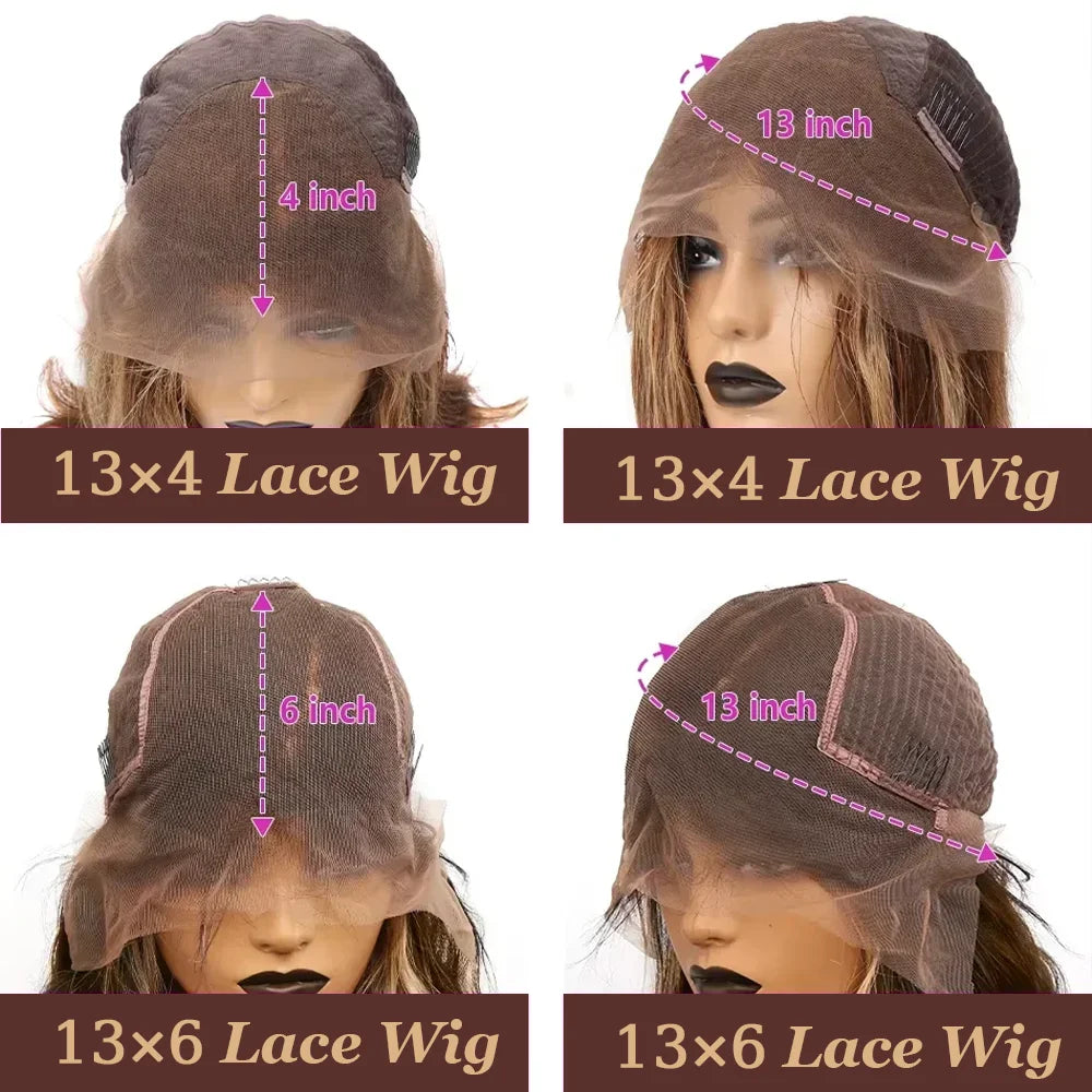 13x6 Lace Frontal Wig body Wave 36 Inch 220% Density P4/27 Highlight HD Transparent Lace Brazilian Human Hair Wigs For Women