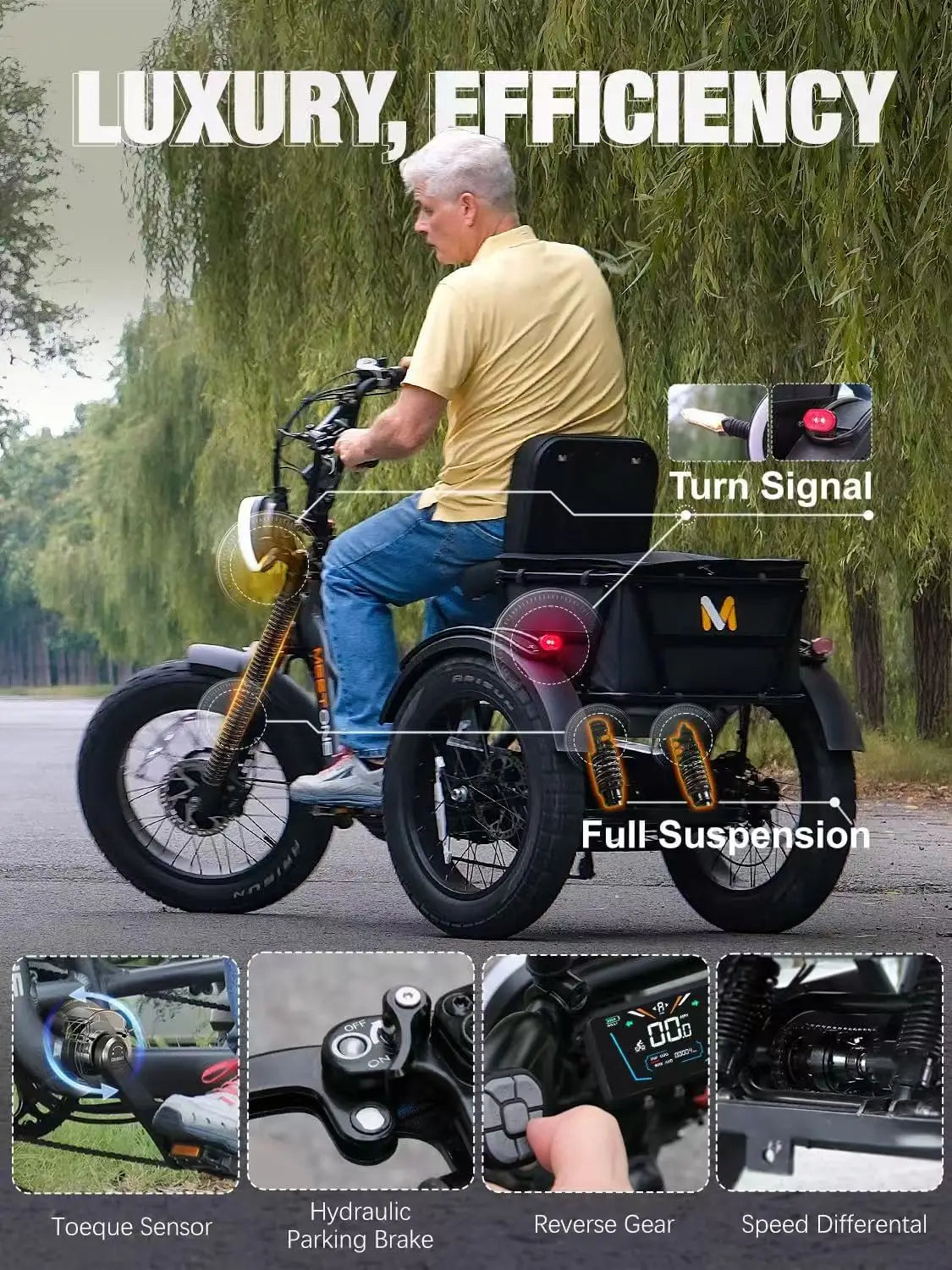 High Power Remote Dual Motor Dual Battery 3 Wheel E Cargo Tricycle Adult Sand Snow Fat Tire Electric Delivery Tricycle