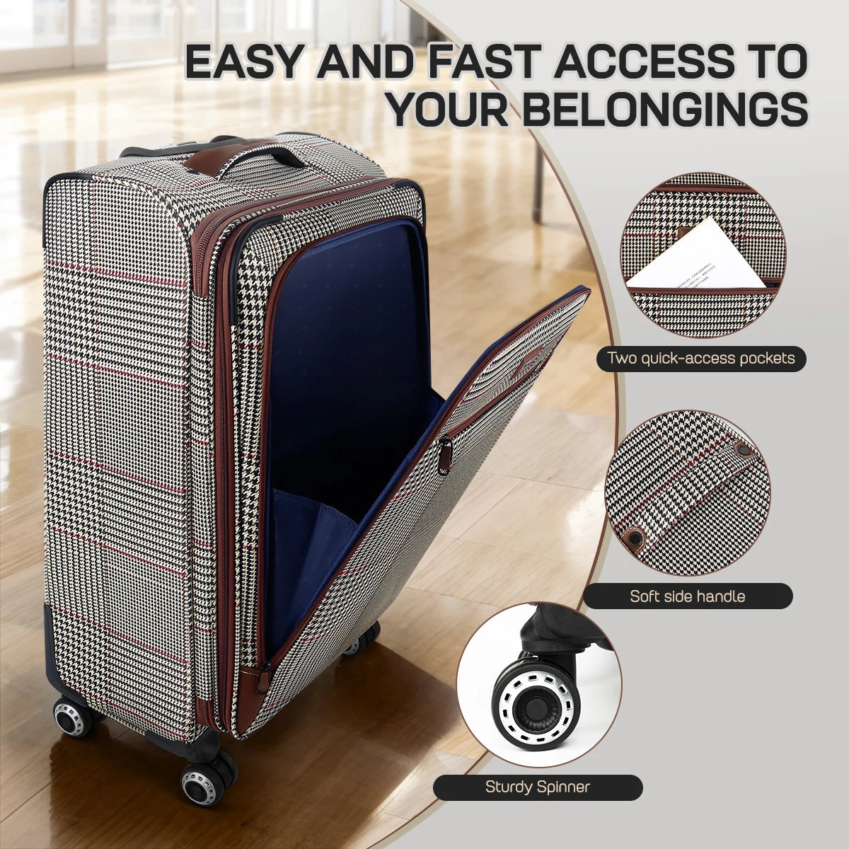 Softside Luggage Expandable 3 Piece Set Suitcase with 360° Upright Spinner Softshell Lightweight Luggage Travel Set 20"/26"/30"