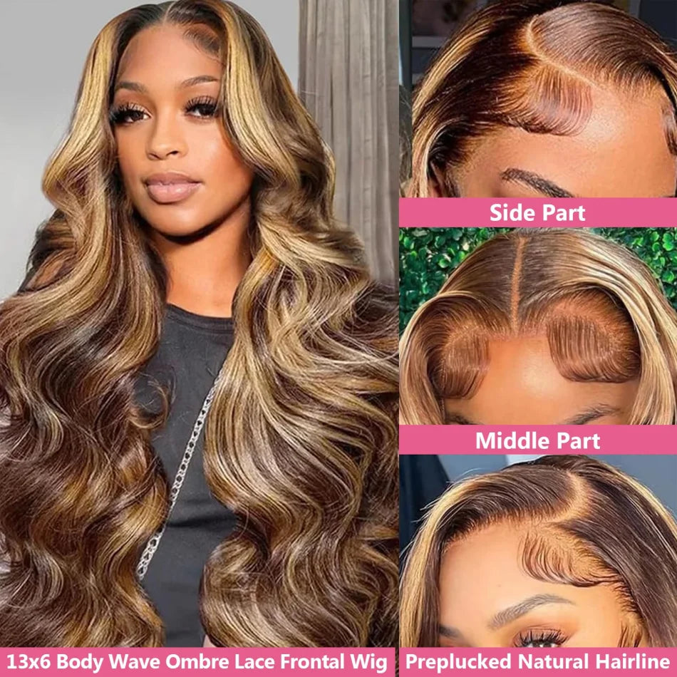 427 Highlight Body Wave Human Hair Wigs 13X6 Hd Lace Frontal Wig 230 Density Brazilian Colored 40 Inch Lace Front Wigs For Women