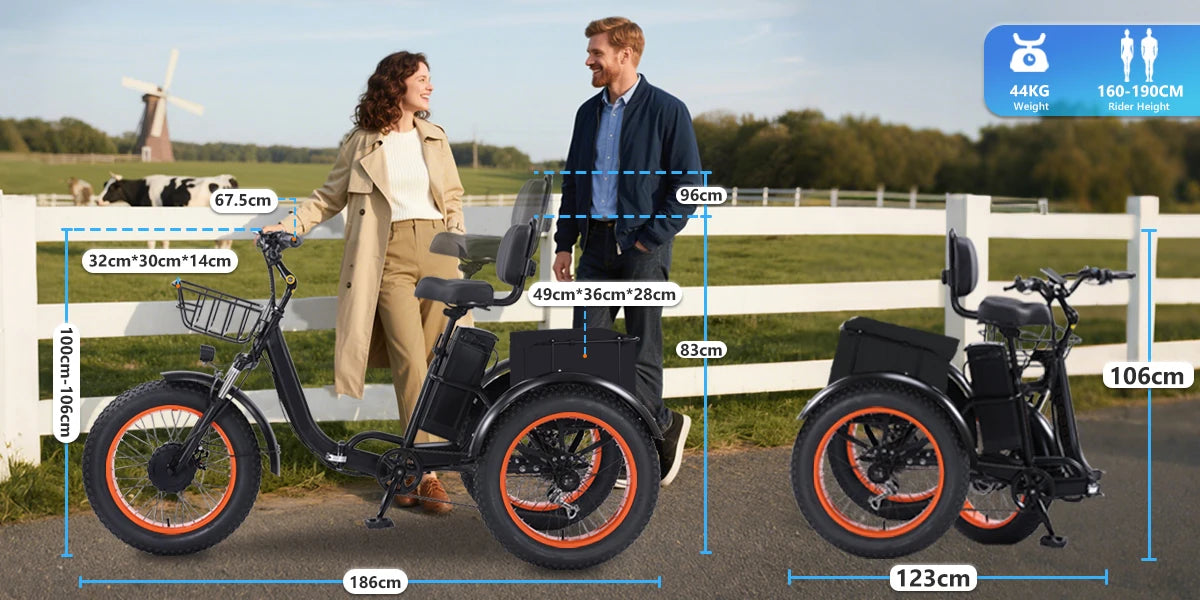 PEAK 1000W Foldable Electric Trike for Adults 50-Mile Range 48V 15AH Removable Battery&7-Speed Gearing 20"X4.4"Fat Tire Tricycle