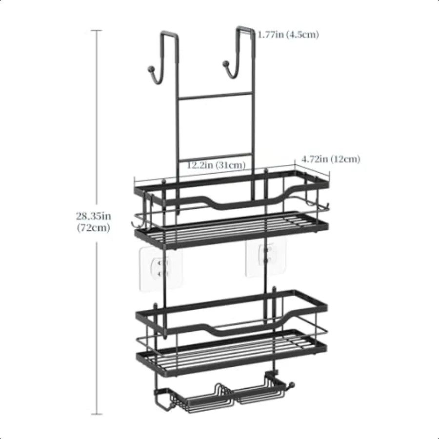 Over The Door Shower Caddy 3 Tier Shower Organizer Hanging with Soap Holders Large Capacity Shower Shees with 6 Hooks Bathroom