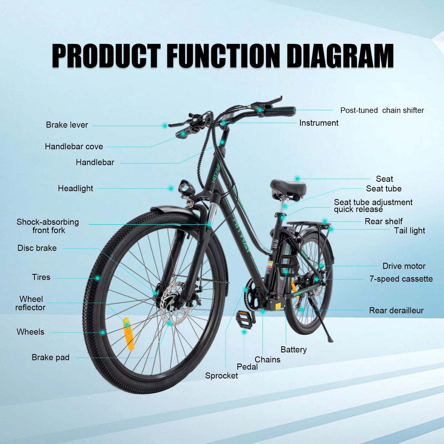 Intelligent Library Europe USA Warehouse  36V 250W BK8 E-bike With HITWAY Logo On It Smart Adult Electric Bike
