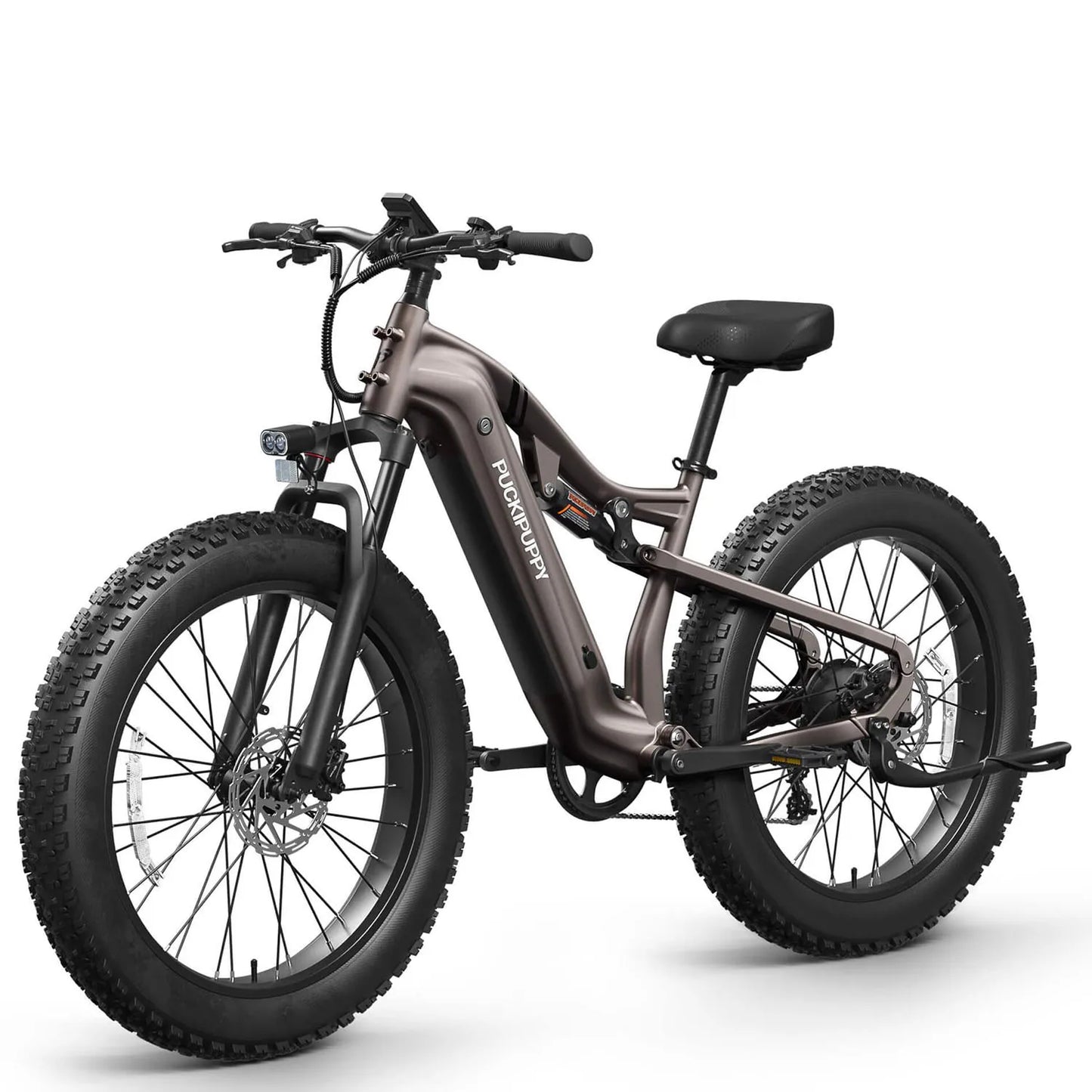 PUCKIPUPPY Electric Bike for Adults 26" Fat Tire 8 Speed 28 MPH Full Suspension Electric Mountain Bike 1350W Peak 48V 20AH Ebike
