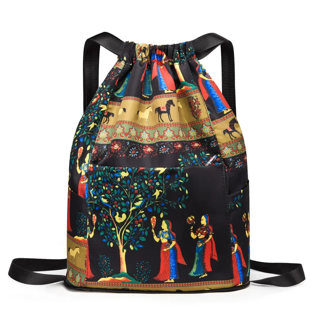 Drawstring Casual Backpack Foldable Unisex Sports Knapsack Dry-wet Separation Multifunctional with Zipper Handle for Laptop Book