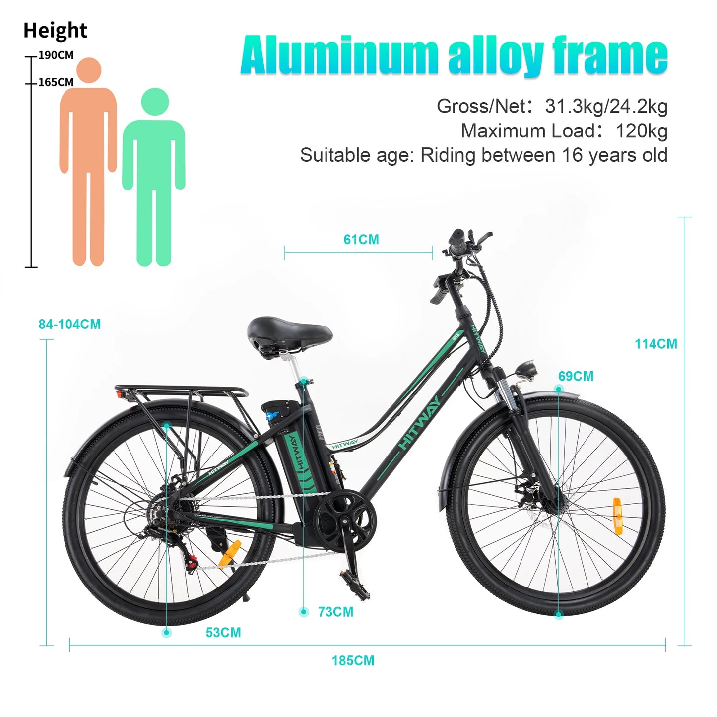 Intelligent Library Europe USA Warehouse  36V 250W BK8 E-bike With HITWAY Logo On It Smart Adult Electric Bike