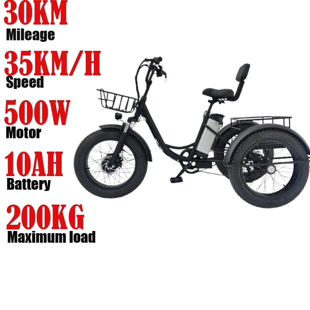 Electric Tricycle 20Inch Fat Tire Snow Lithium Battery Electric Bicycle Adult Ebike For Urban Commuting Leisure Shopping Outings
