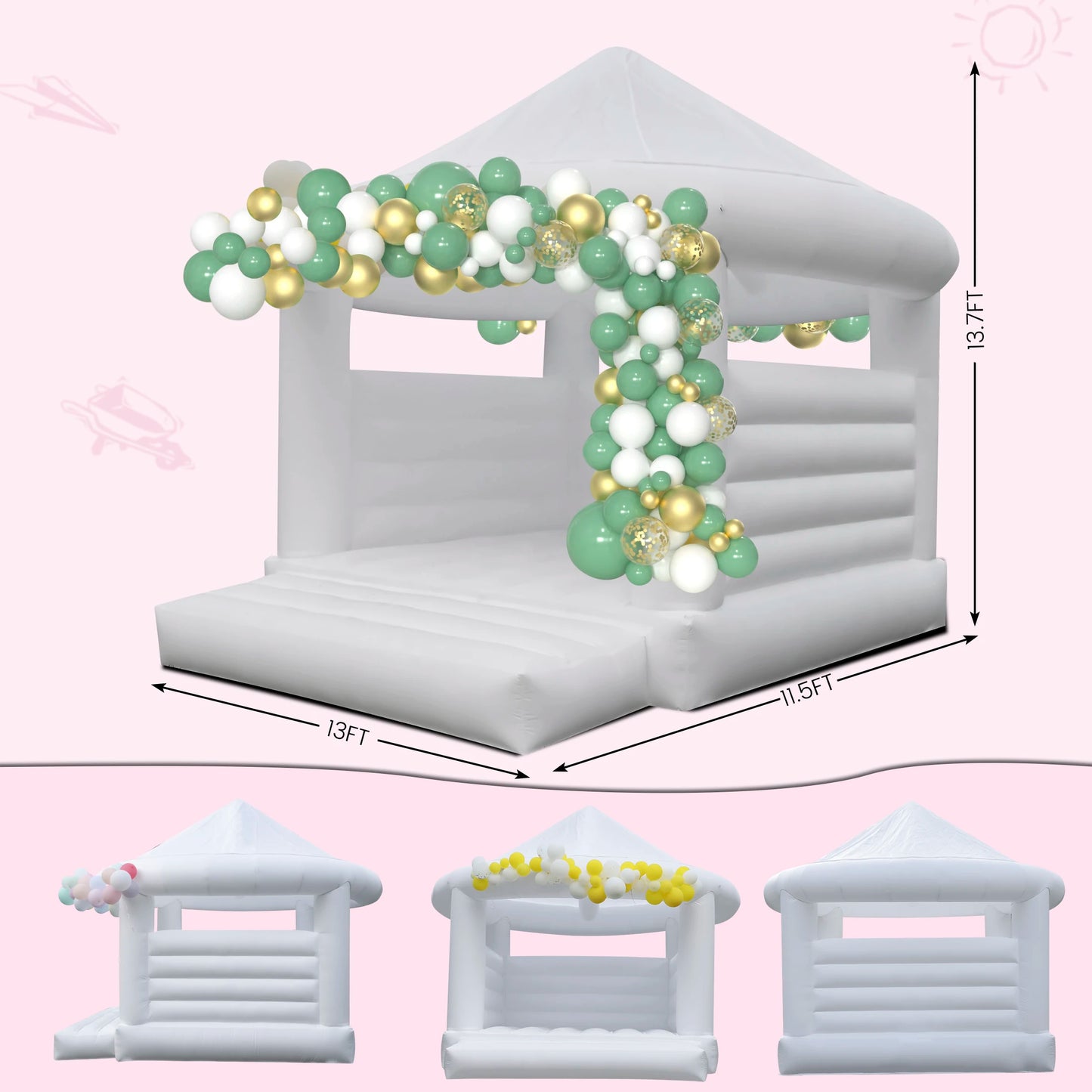 14ft Commercial white inflatable trampoline castle children's toys children's playground Holiday Birthday Party