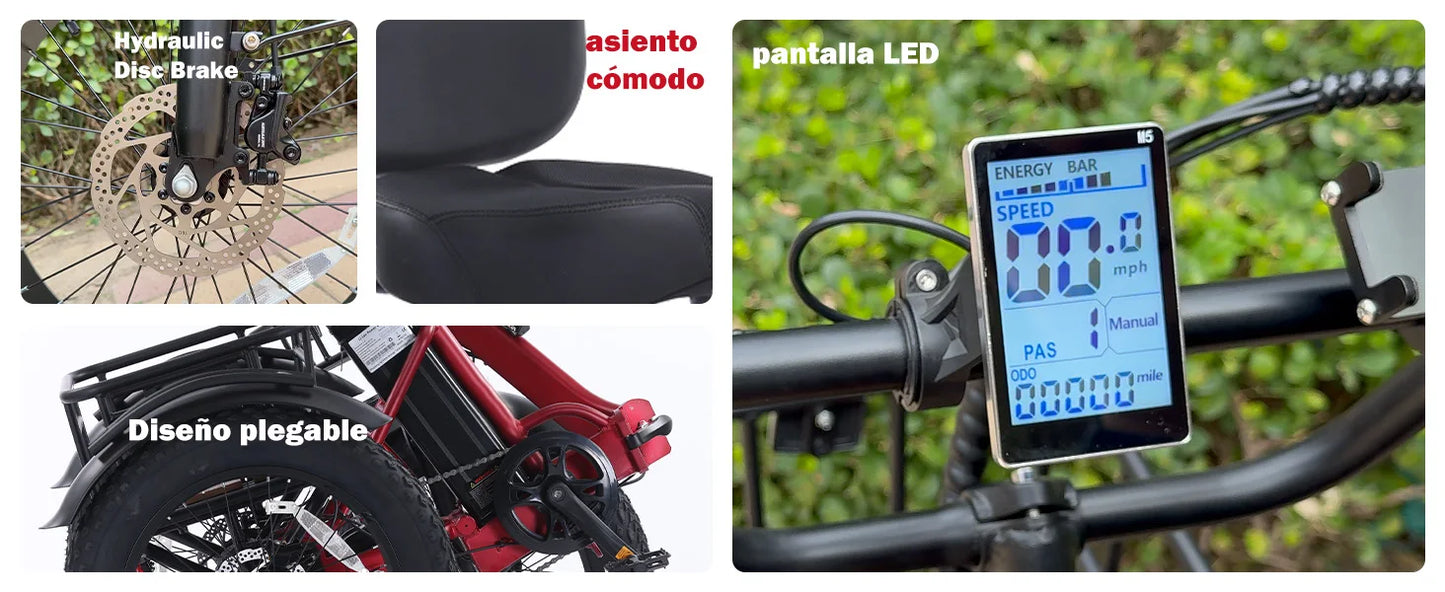 Powerful  Peak 750W 48V15AH Versatile Electric Tricycle for Adults, Stable 3 Wheel E-Bike for Daily Commute, Riding and Shopping