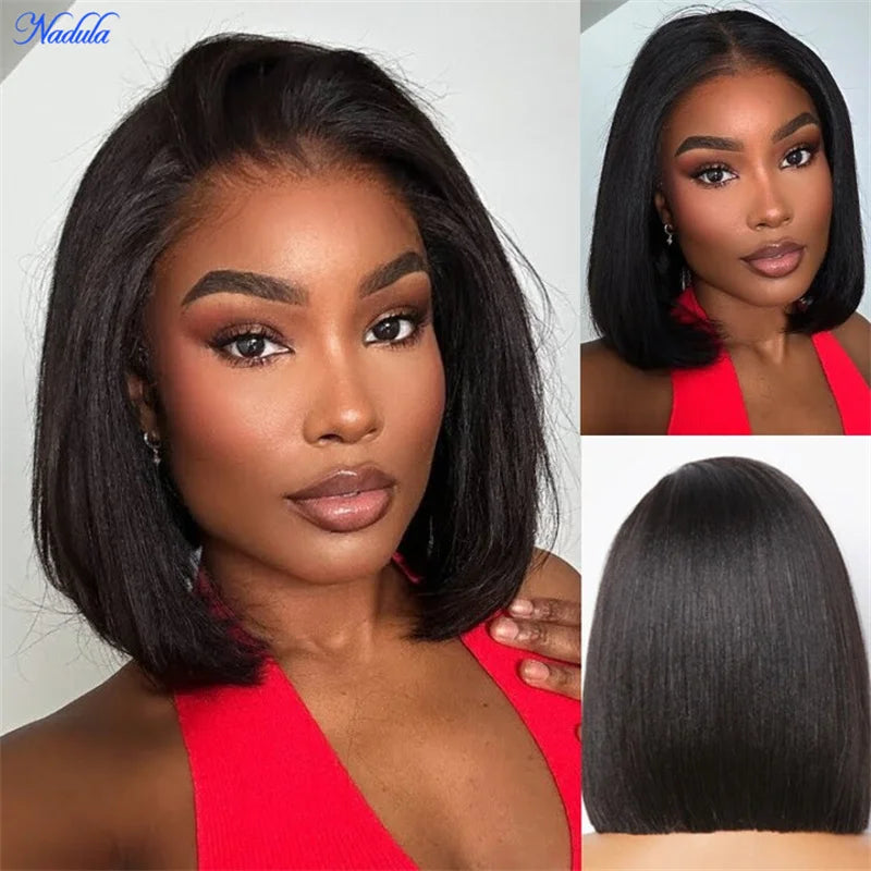 Nadula Hair 7X5 13X4 Yaki Straight BOB Wig Pre cut Lace Pre Bleached Tiny Knots Glueless Bob Lace Front Human Hair Wig