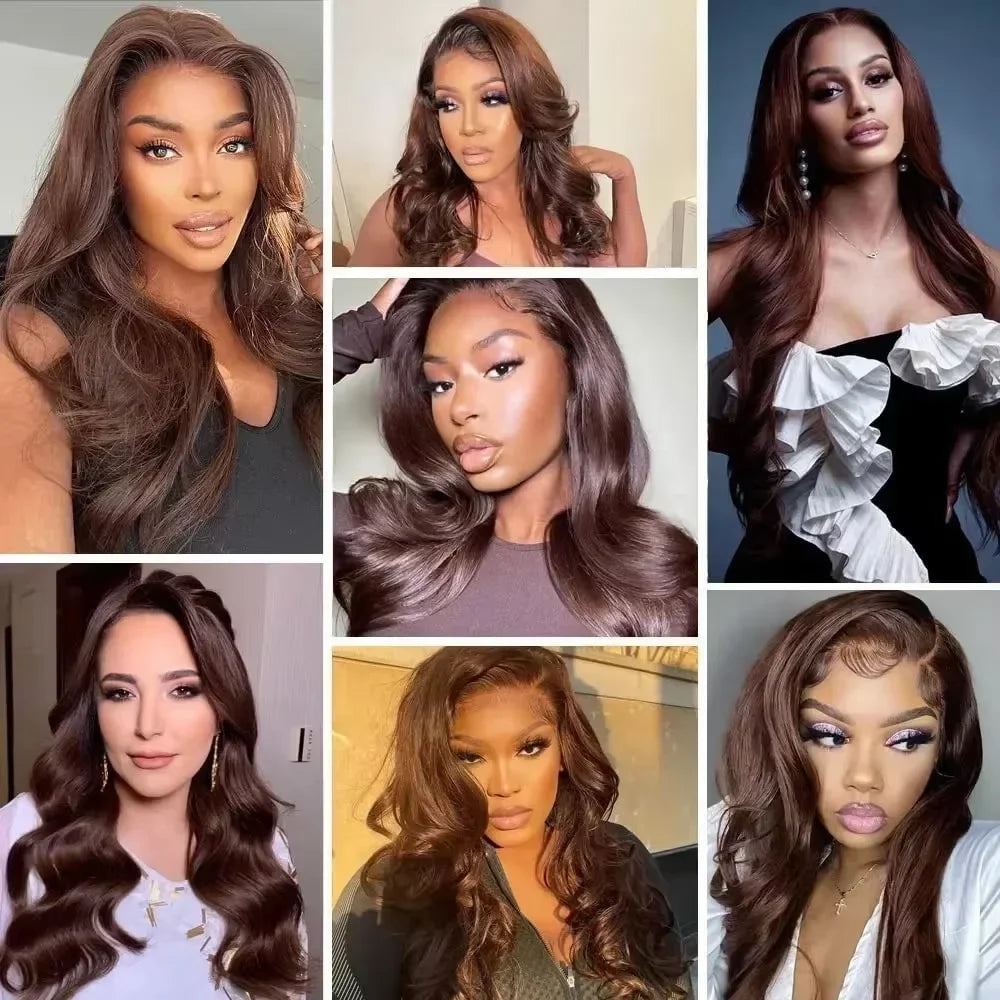 13x6 HD Lace Frontal Wigs Dark Brown Body Wave Human Hair Wigs Chocolate Brown 36 inches Front Wig Brazilian Pre Plucked