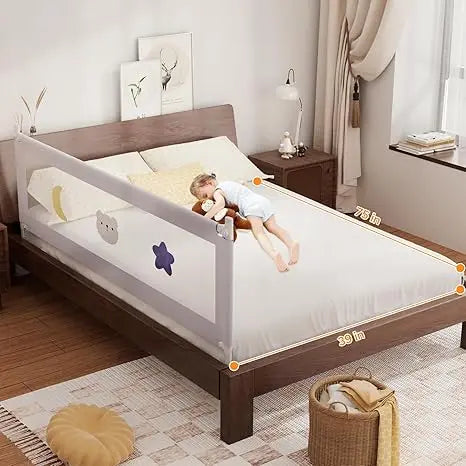 Bed Rail for Toddlers - (3 Pack) Toddler Bed Rails with Double Child Lock, Bed Rail for Baby Kids with Pattern, Infants Height