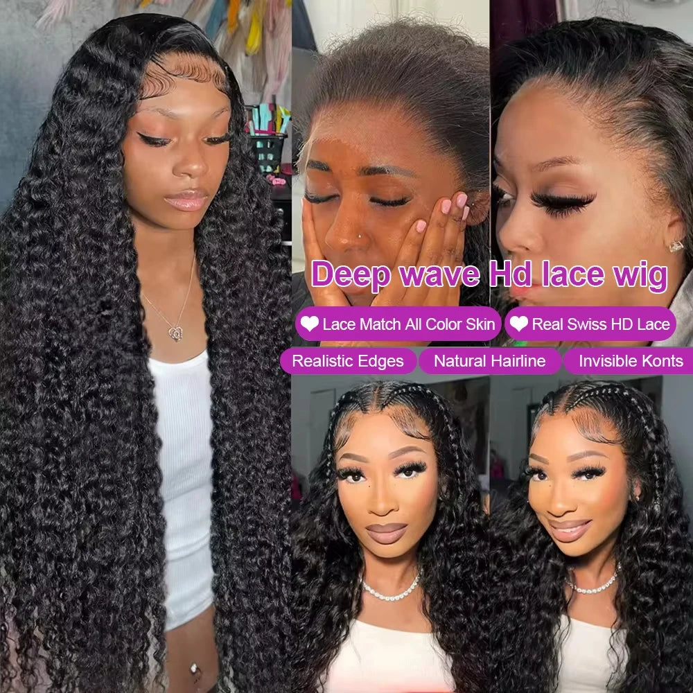 46 Inch Curly Wigs Deep Wave Human Hair 13x6 Lace Frontal Wigs 300% Density Glueless Wigs Human Hair 13x4 360 HD Lace Front Wigs