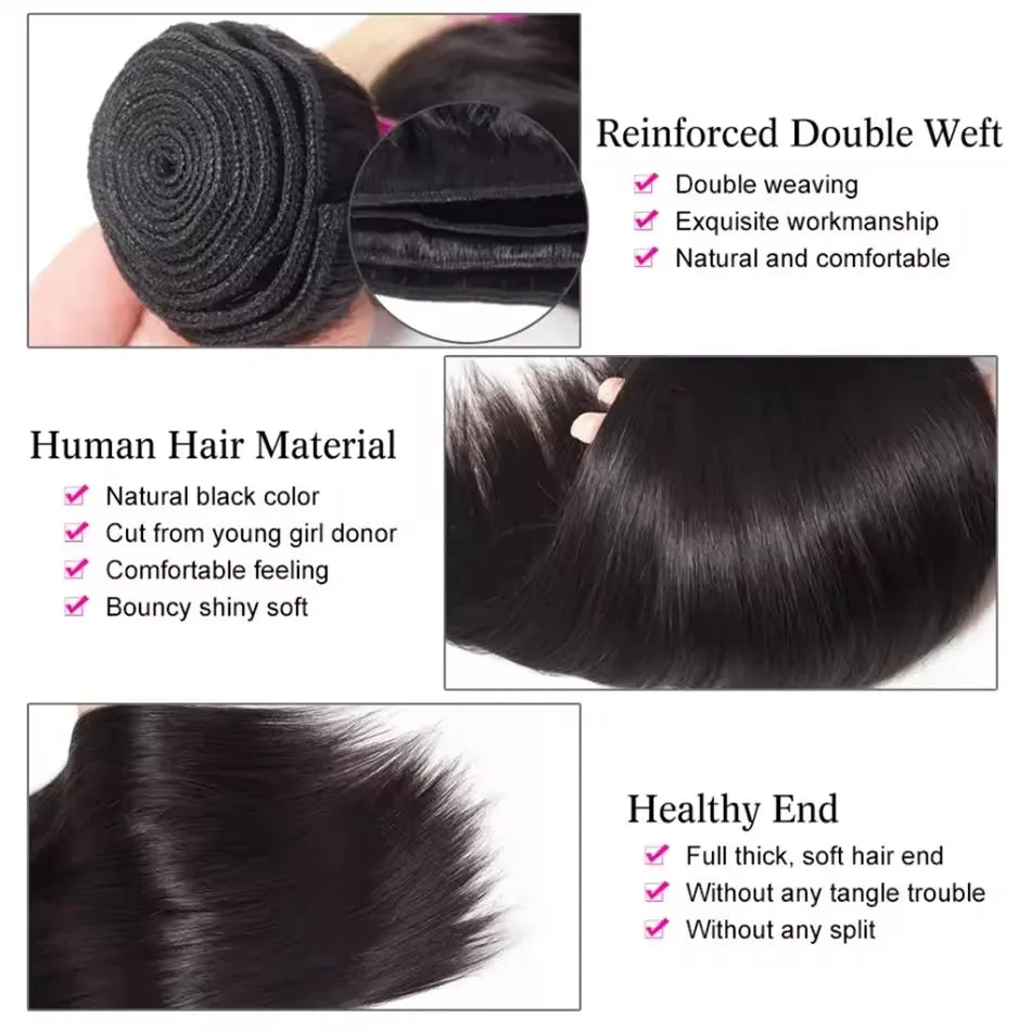 Straight Human Hair Bundles Brazilian Raw Hair Weave Bundles 30 40 Inch 100% Human Hair Bundles Straight Tissage Cheveux Humains