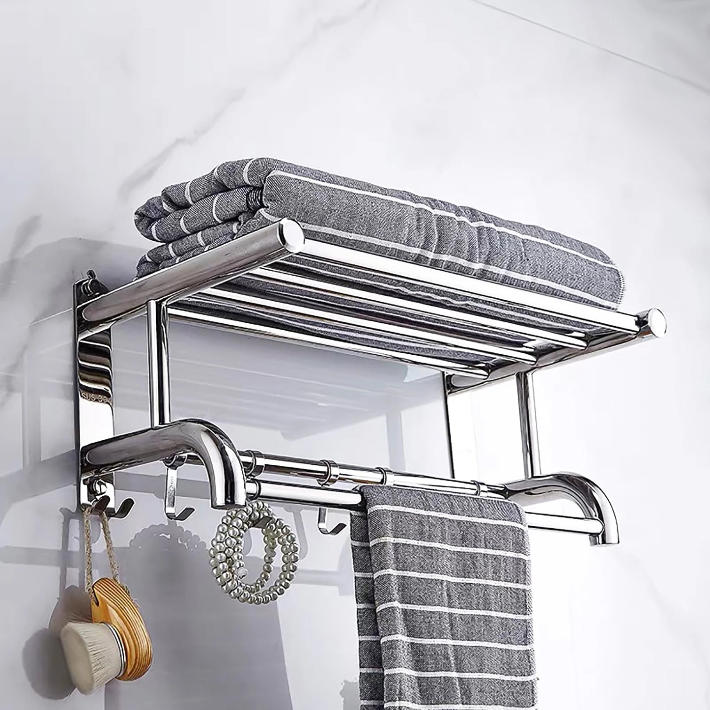 Stainless Steel Bathroom Towel Adjustable Width Holder Storage Shelf Wall Mounted Towel Rack Home Hotel Wall Shelf for Kitche