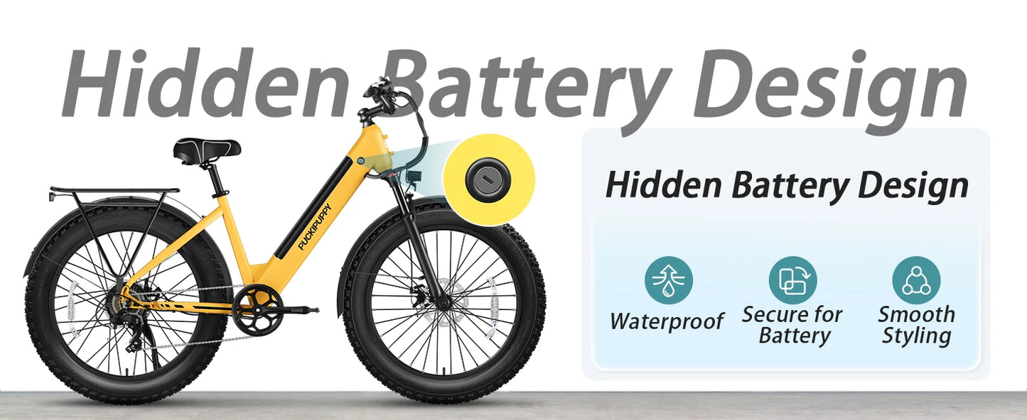 PUCKIPUPPY Samoyed Electric Bike 960W Peak 28MPH Commuter E-Bike All Terrain 26" Fat Tire Electric Bicycle with 2-Year Warranty