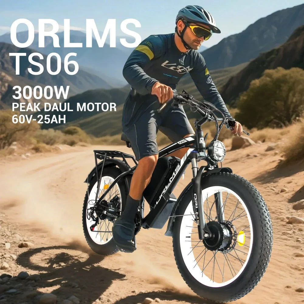 Electric Bike 2000W Dual Motor 60V25AH Removable Lithium Battery E Bike Dual Hydraulic Brakes 26-inch Fat Tires Electric Bicycle
