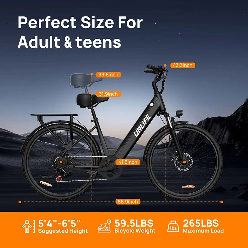URLIFE E26 adult E-bike 250W 48V 10.4Ah battery commute Electric Bike,26-inch tire city ebike