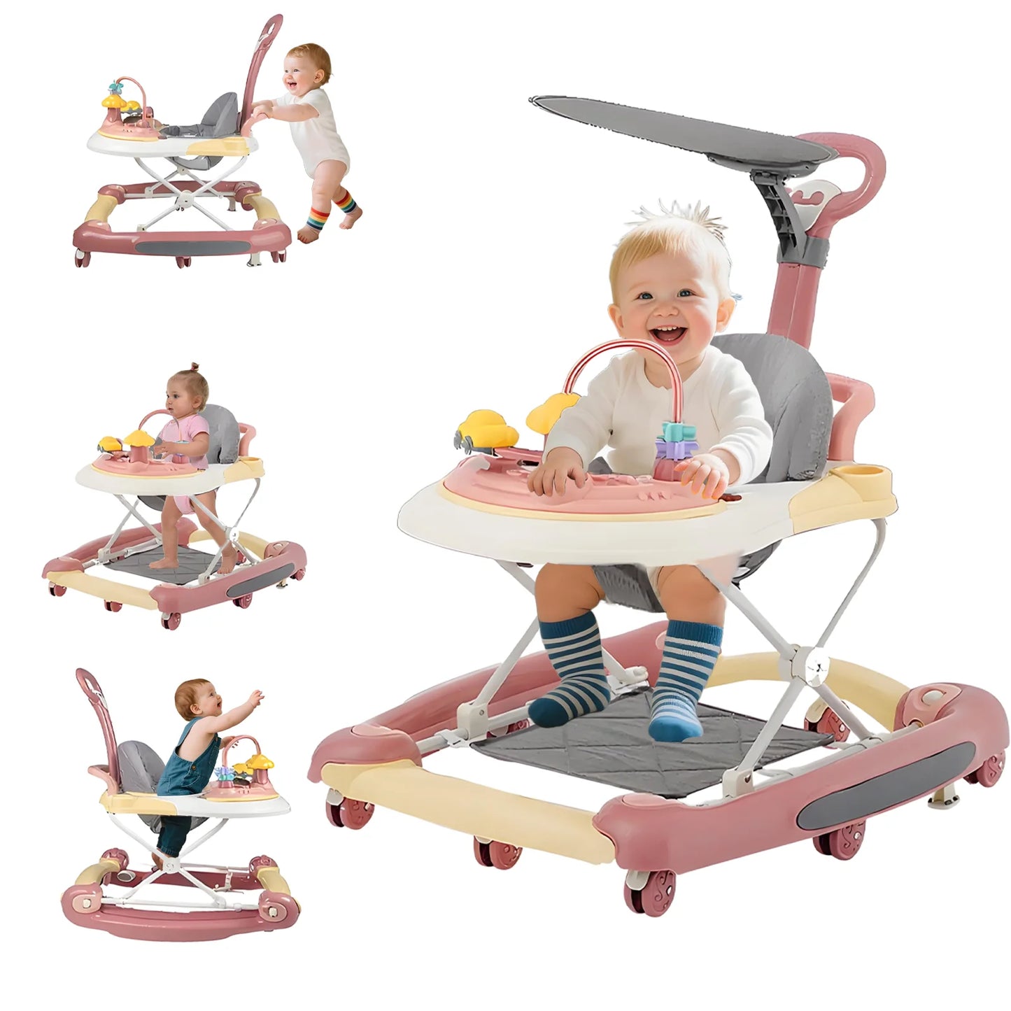 Baby Walker With Sunshade and Seat Multifunctional Kids Anti-Rollover Adjustable Rocking Stroller Mother Baby Supplies Toys 2025