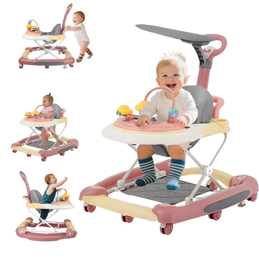 Baby Walker With Sunshade and Seat Multifunctional Kids Anti-Rollover Adjustable Rocking Stroller Mother Baby Supplies Toys 2025