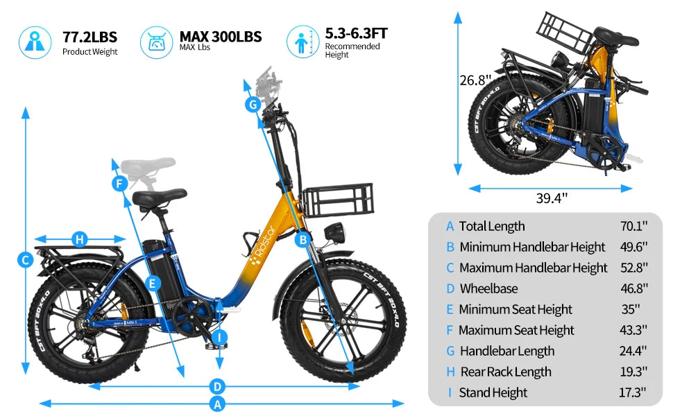 Ridstar Folding Electric Bike for Adults 1000/1500W 30MPH 48V 15/20Ah 20/26" Fat Tire City Commuter Foldable EBike for Men Women