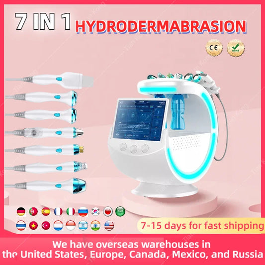Smart Ice Blue 7-in-1 Function Skin Detection Care Small Bubble Plot Radio Frequency Lifting Beauty Introduction Instrument CE