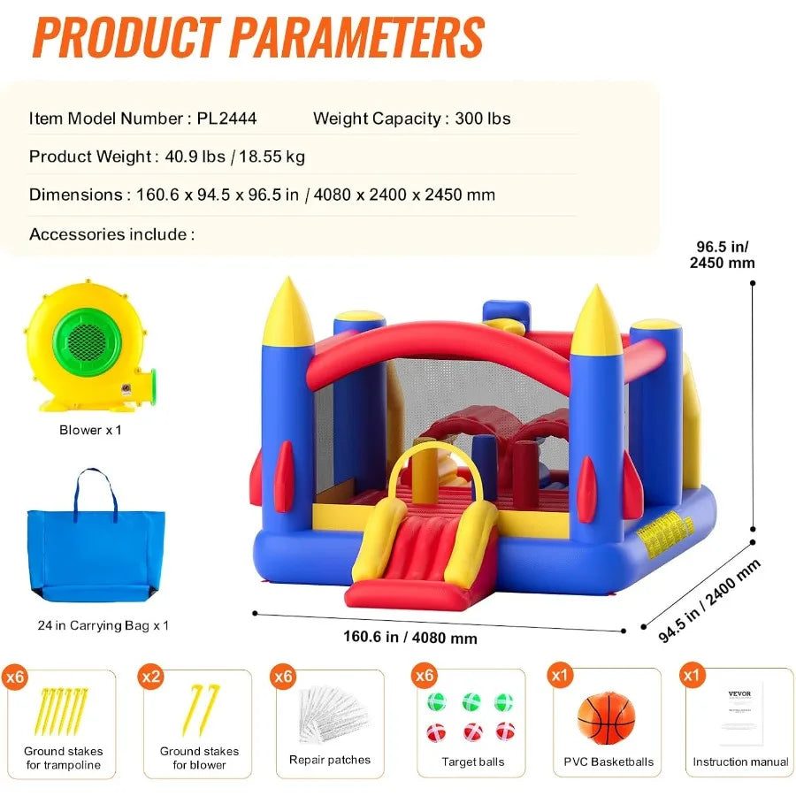 Outdoor Toys for Kids 5-12, Bounce House for Kids, Inflatable Nightclub Halloween Bounce House with Slide, Blower,160x94x96 inch