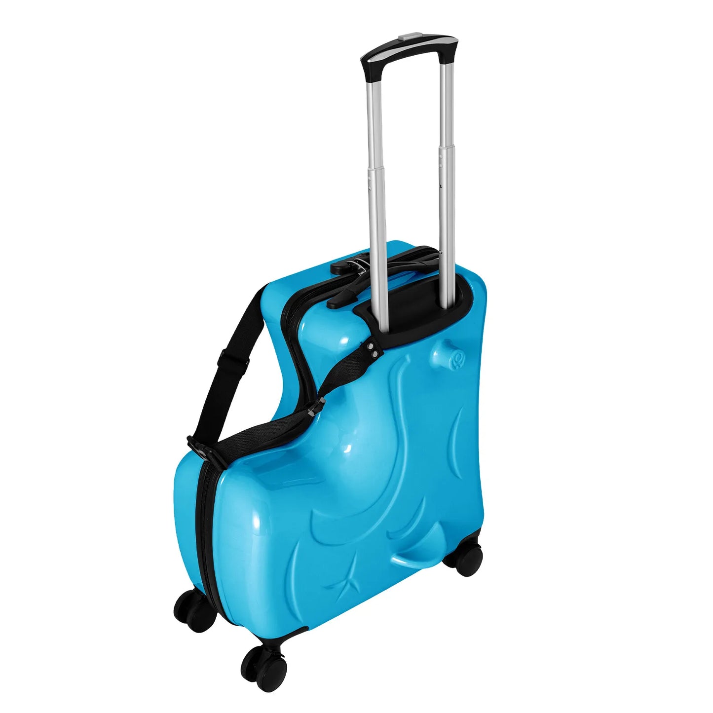 82-100cm Horse Shaped Blue Luggage Case Kids Ride-On Roll Suitcase Luggage Bags Wheeled Trolley Lugg 30kg Children Aged 3-6