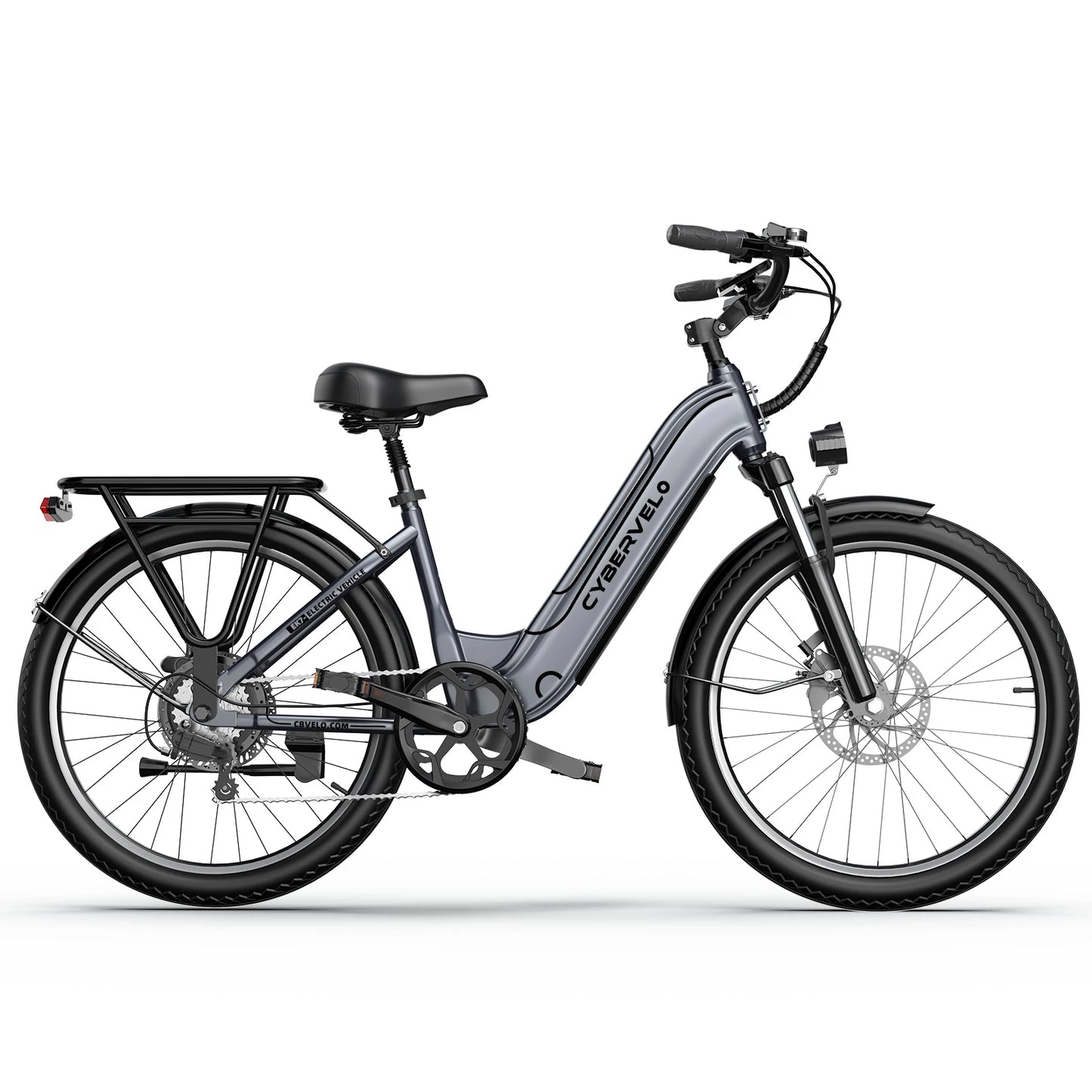 Cybervelo EK7 26" City Commuter, 80 Miles 25AH Detachable Battery 1000W Peak Long Range E-Bike, 7-Speed Shift Gear Electric Bike