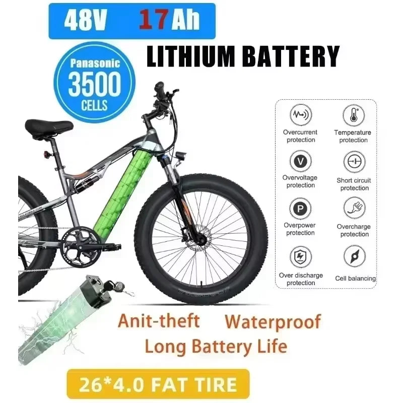 ebike GS9 Off-road Mountain Electric Bike 26-inch Fat Tire Bike 1000W 48V 17AH Hidden Battery Hydraulic Brake E-Bike