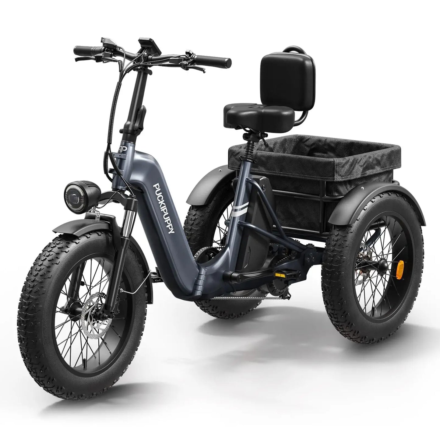 PUCKIPUPPY Electric Tricycle for Adult with 960W Peak Motor 60 Miles Range Pickup Class Trike 500 Lbs Load Electric Trike
