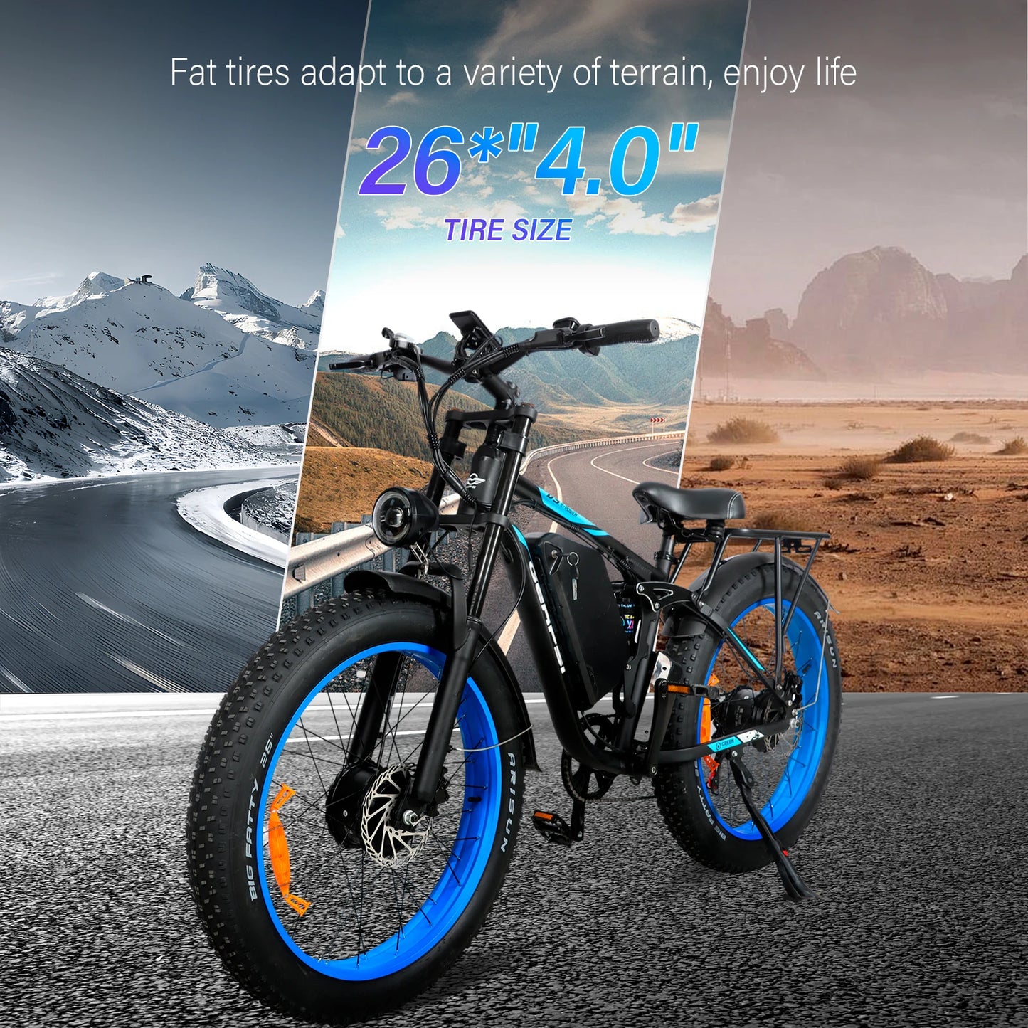 BAOLUJIE DP-2603 Adult E-bike 1500W*2 Motor 48V25Ah Battery Commute Electric Bike 26-inch Fat Tire E-Mountain Bike 21 Speeds