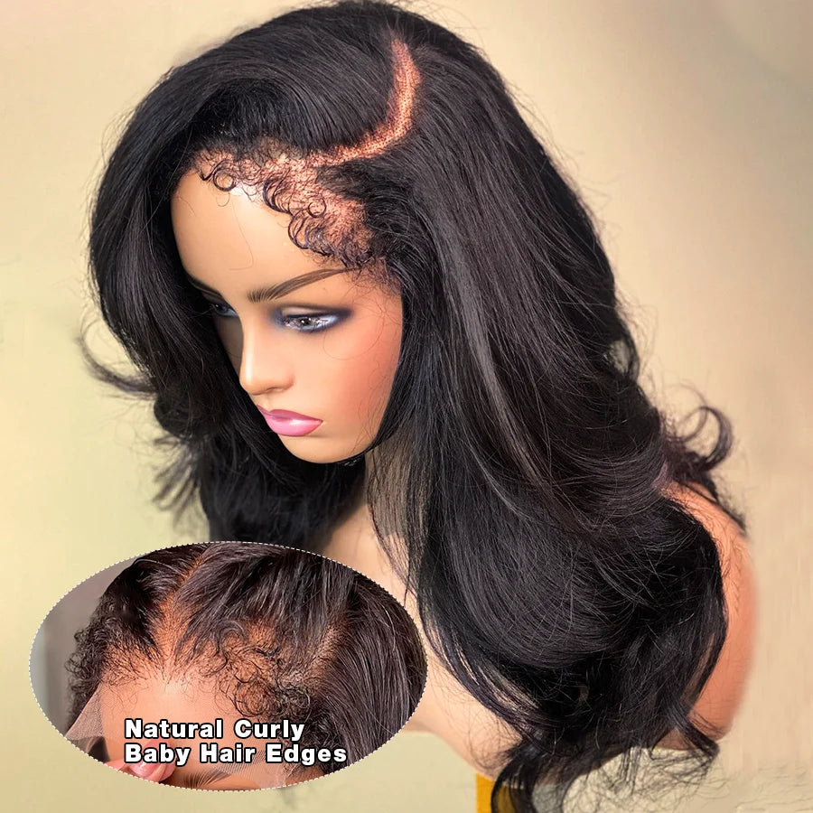 4C Edges Curly Baby Hair Wig Body Wave 13x6 HD Lace Frontal Wig Loose Wave Lace Front Human Hair Wigs 250% Full Hair Lace Wigs