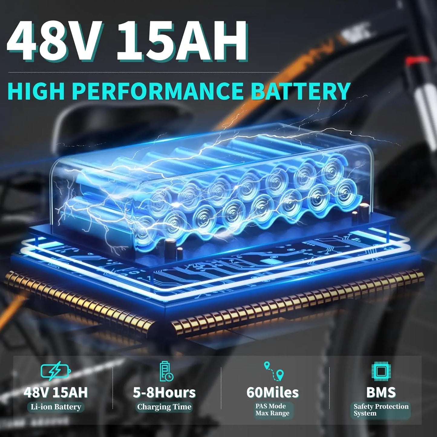 Electric Bike for Adults, Powerful 2000W Peak Motor, 26" Tires, 28MPH & 60 Miles Long Range, 48V 15Ah Removable, Customized